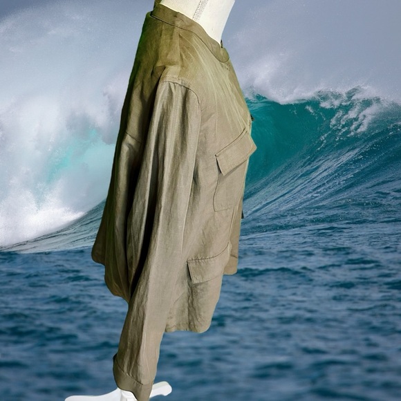 NWT Kobi Halperin ‘Starla’ Snap Up Jacket in Olive Green Linen-Blend Size XL - Picture 11 of 13